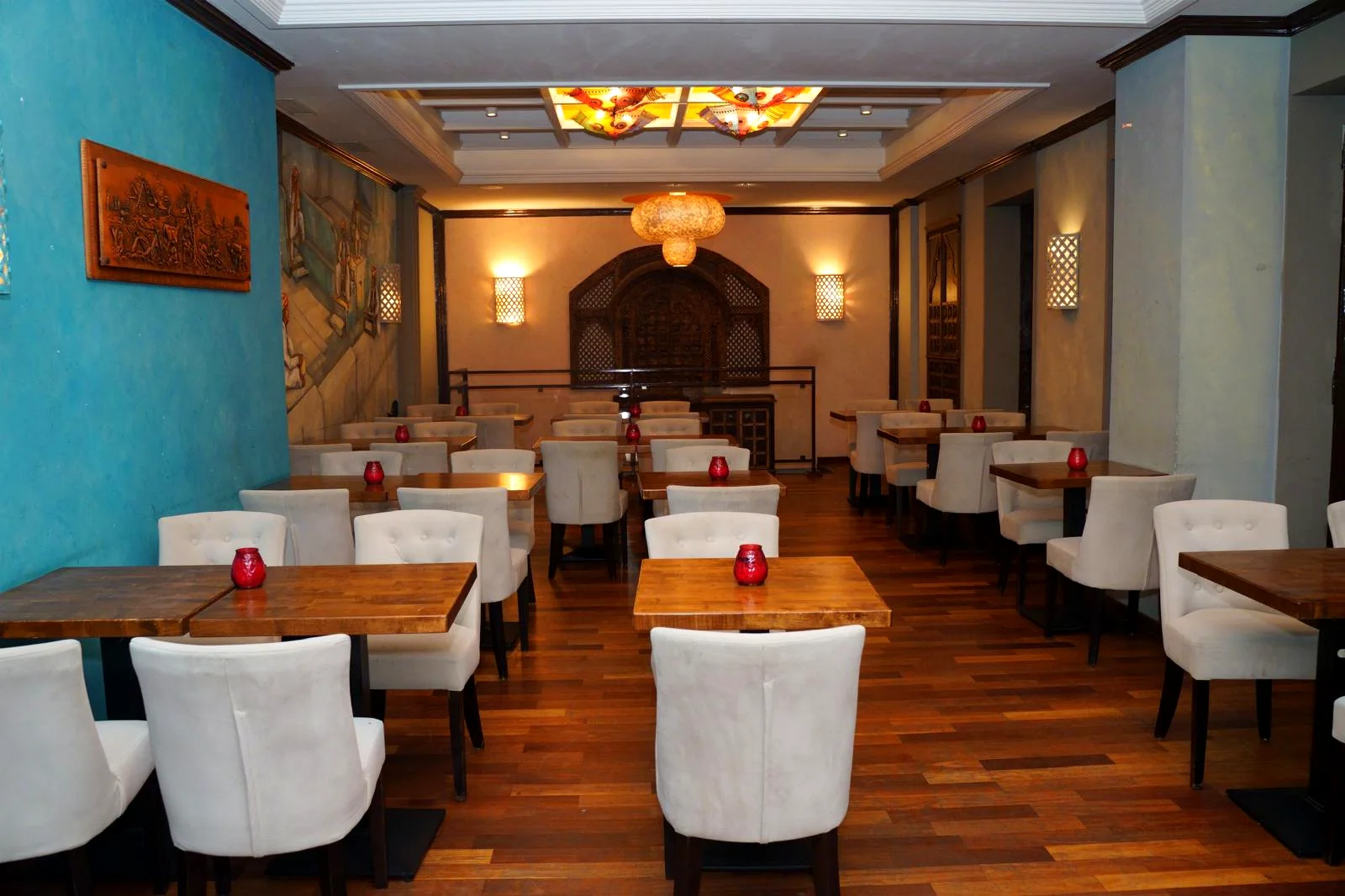 Bright upper-floor event space at Swadesh Restaurant